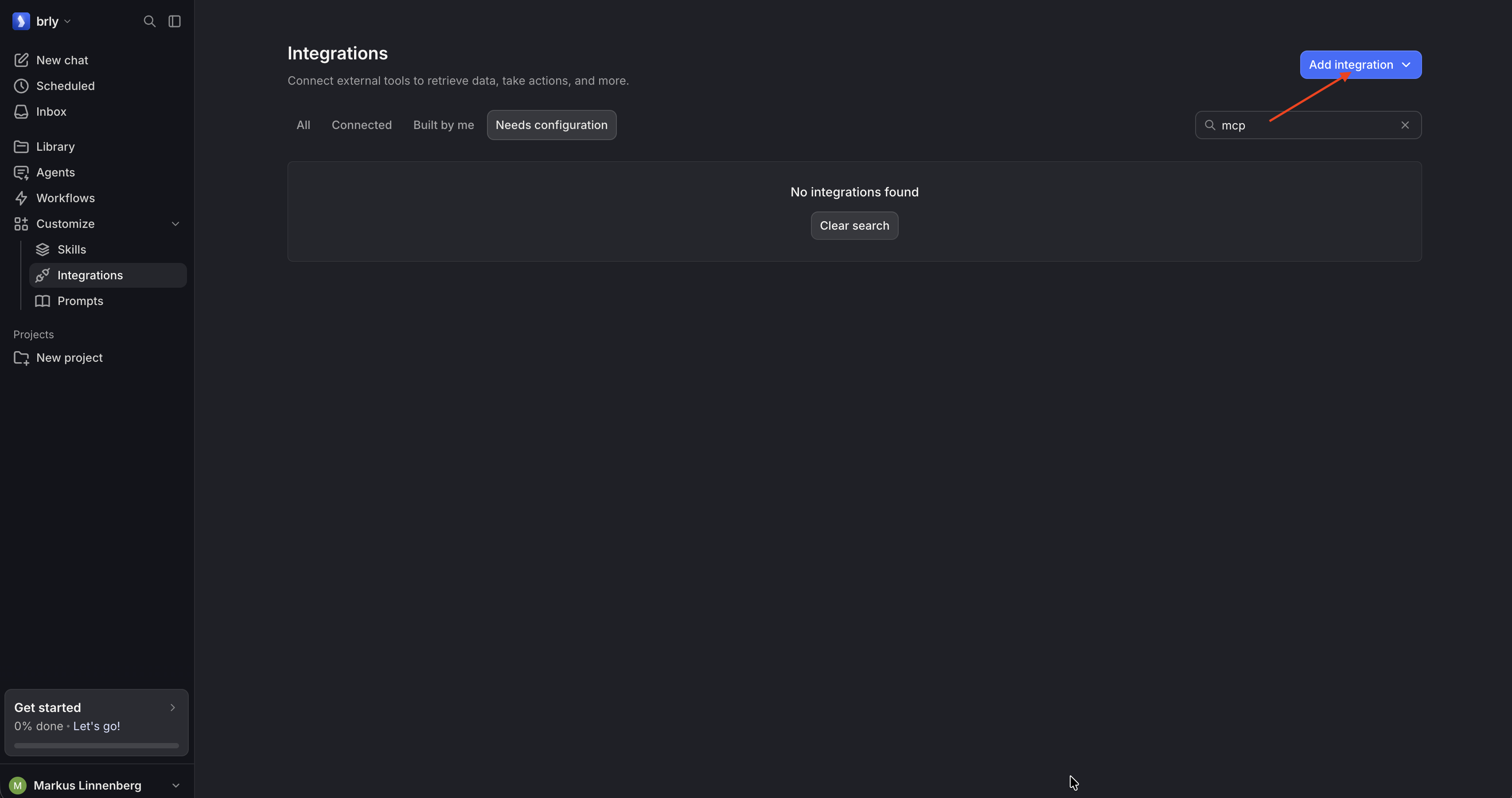 Navigate to Customize → Integrations and click Add integration